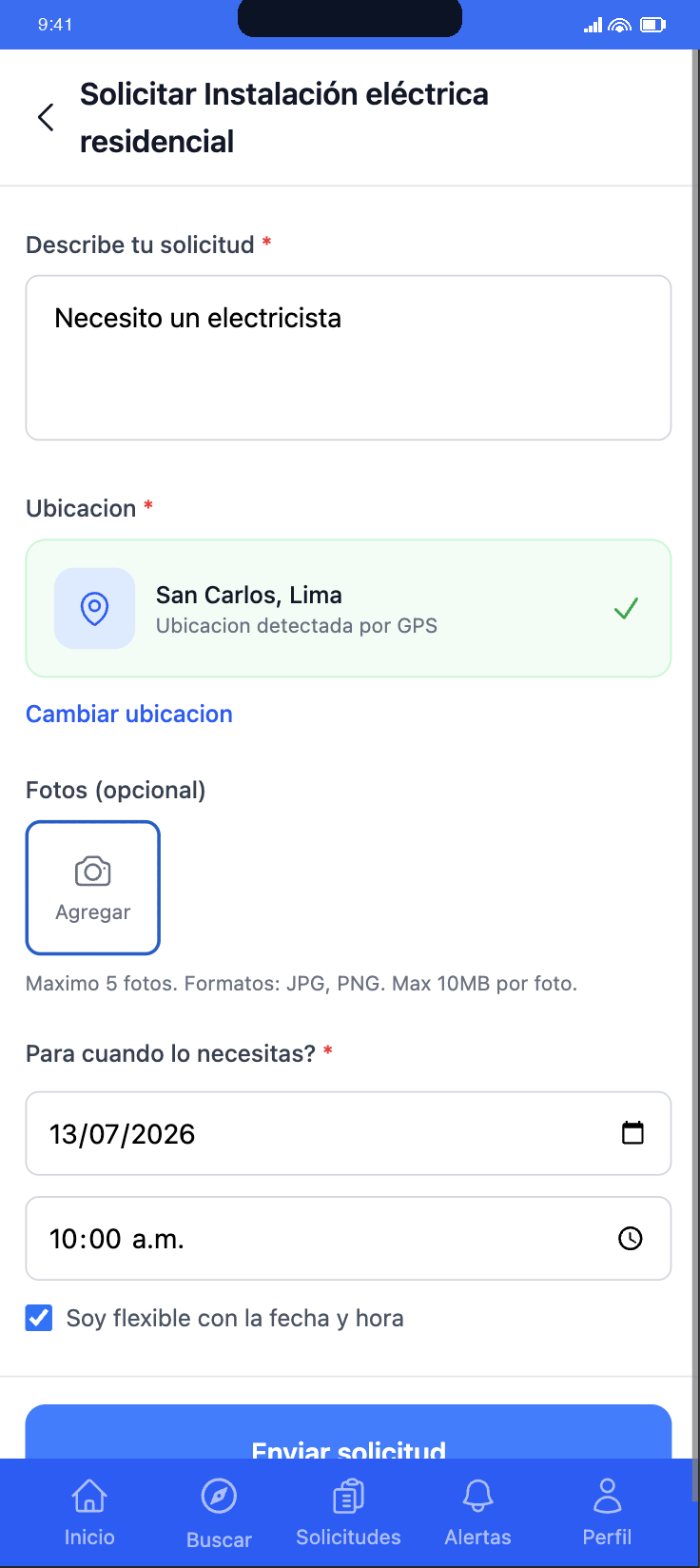 Formulario para publicar una solicitud en Kollana